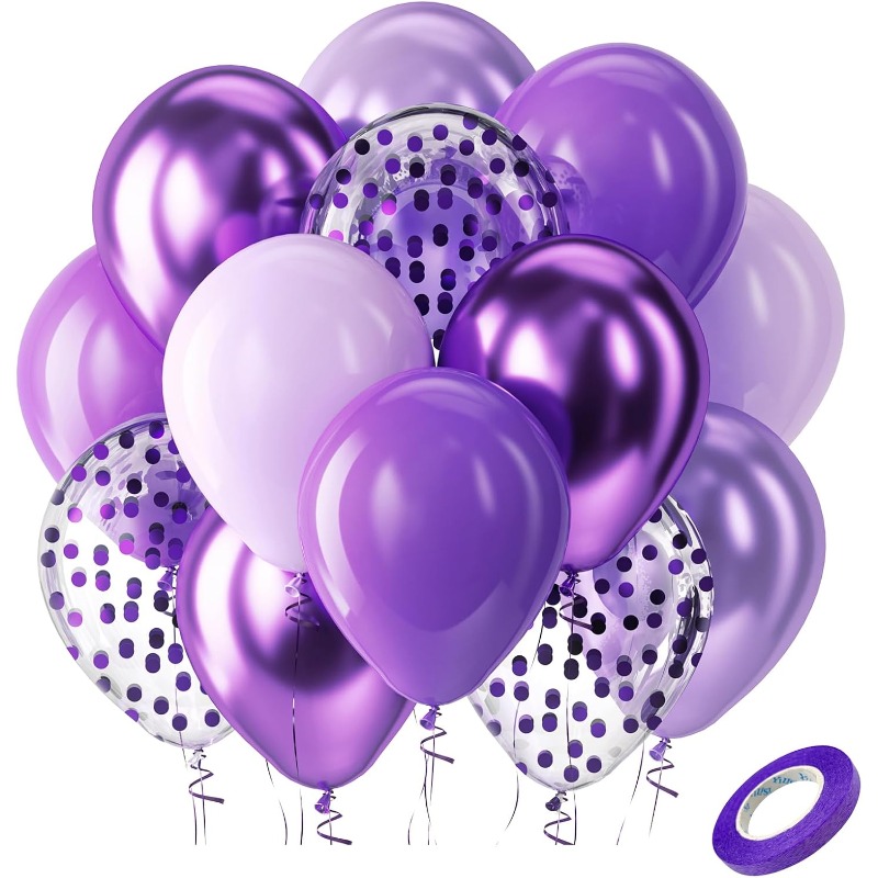Confetti Balloon Set - 60pcs 12 Inch Dark Purple Metallic