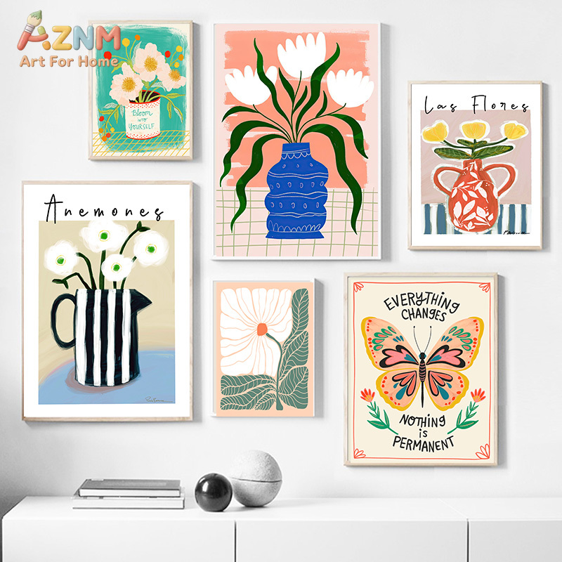 Flower Girl Basket - AZNM Boho Floral Canvas Wall Art