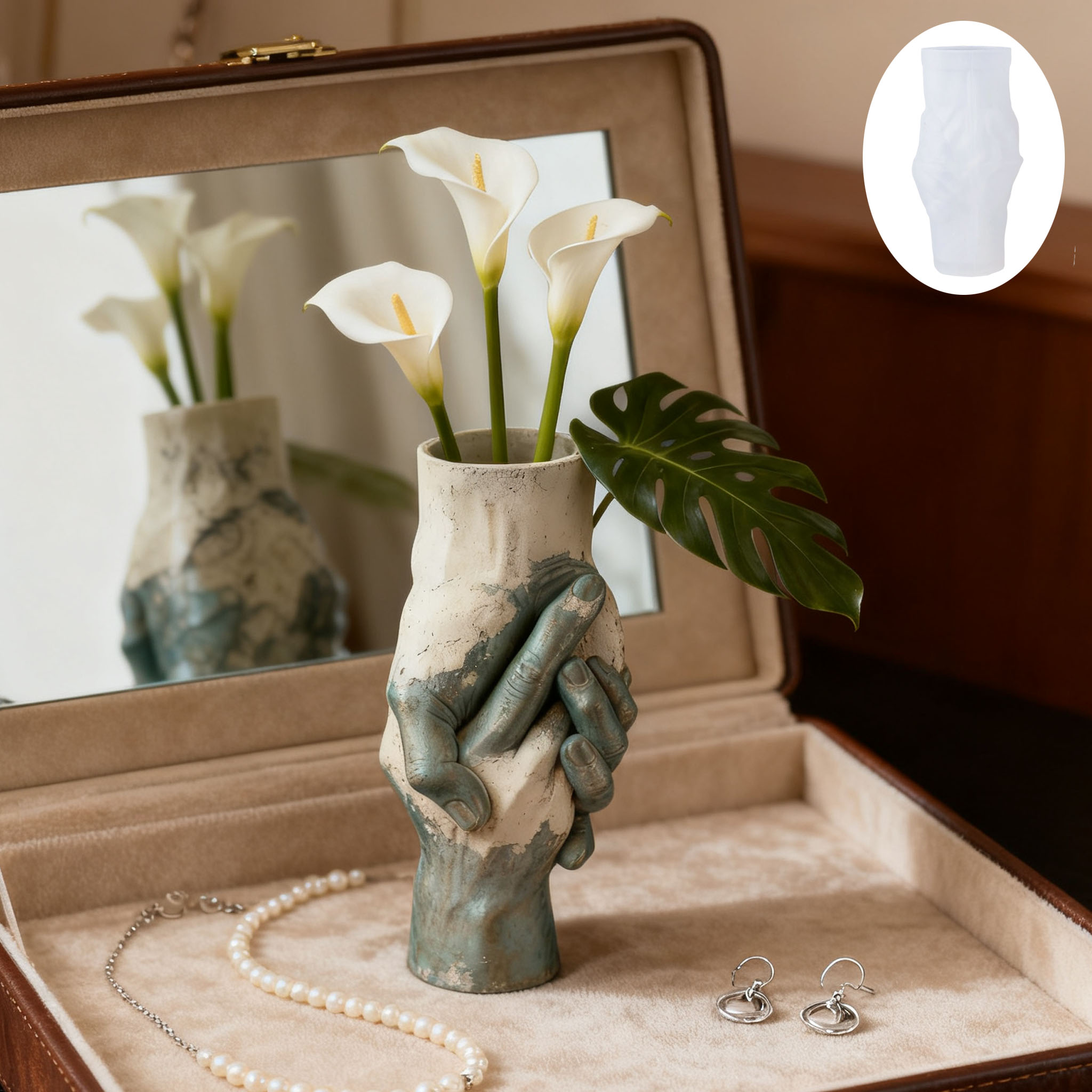 Flower Girl Basket - Artistic Hand-in-Hand Vase Silicone Mold: Vintage