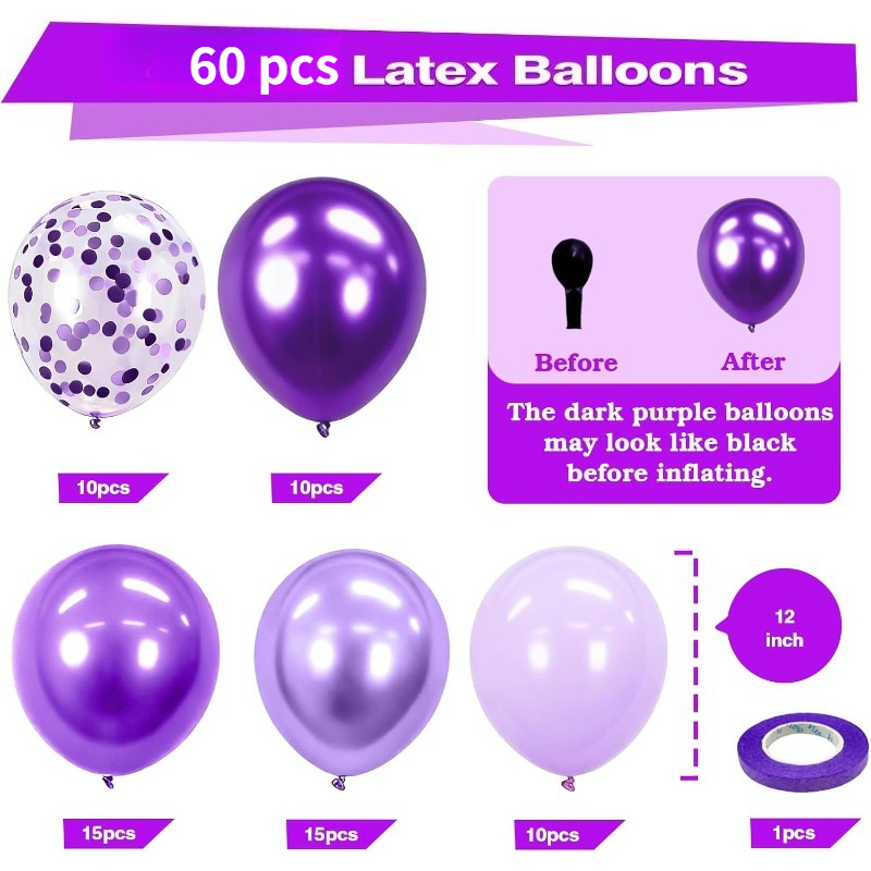 60pcs 12 Inch Dark Purple Meta - Confetti Balloon Set 评论和价格