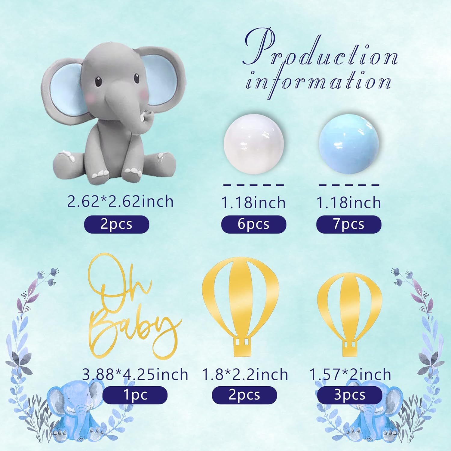 Elephant Cake Decoration Baby  - Confetti Balloon Set 评论和价格