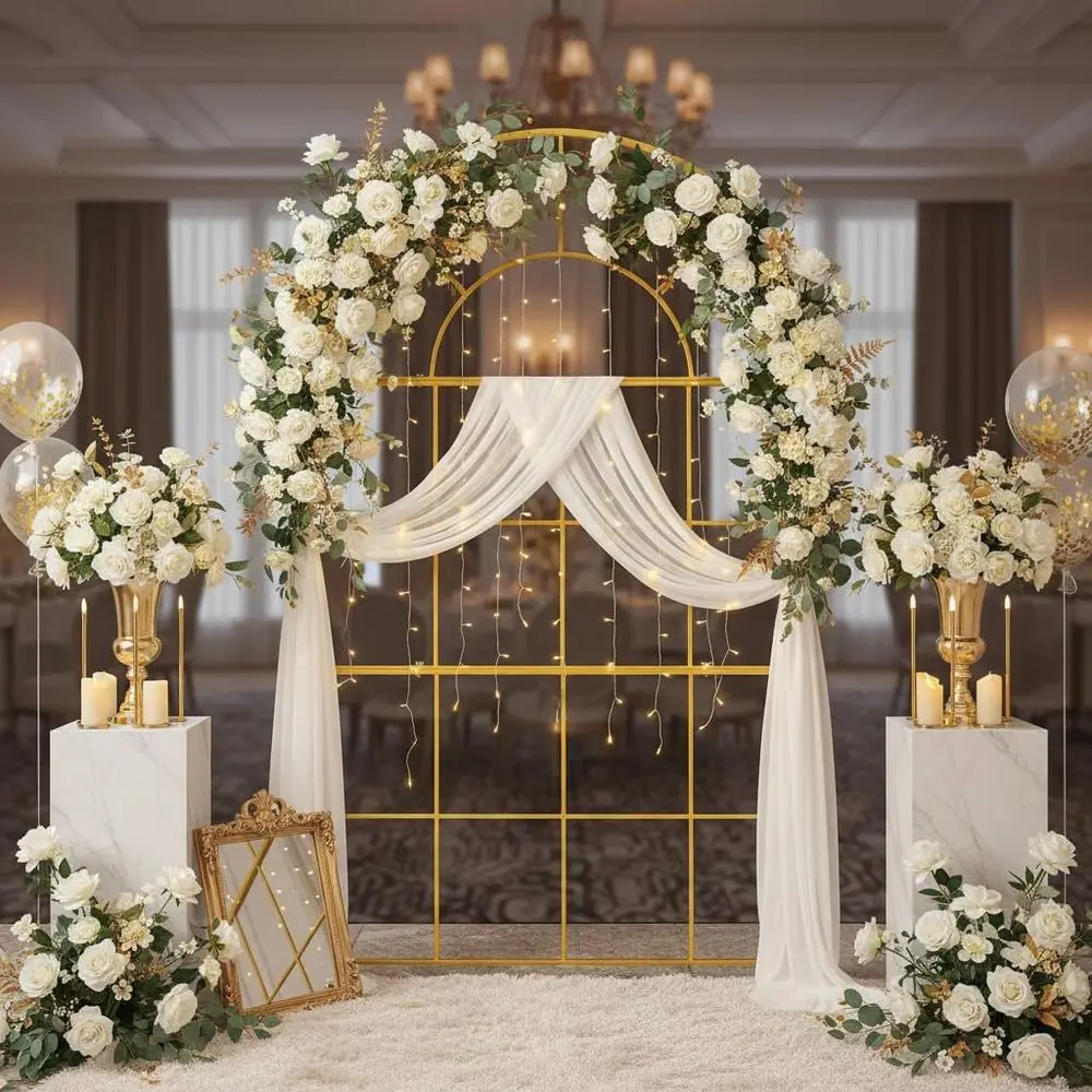 Gold Metal Wedding Arches, 6.5 - Wedding Balloon Arch 评论和价格